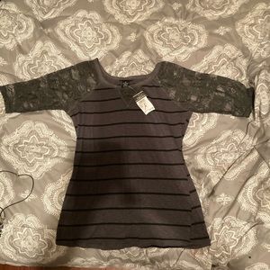 Rue21 dark grey with black strips w/ lace sleeves